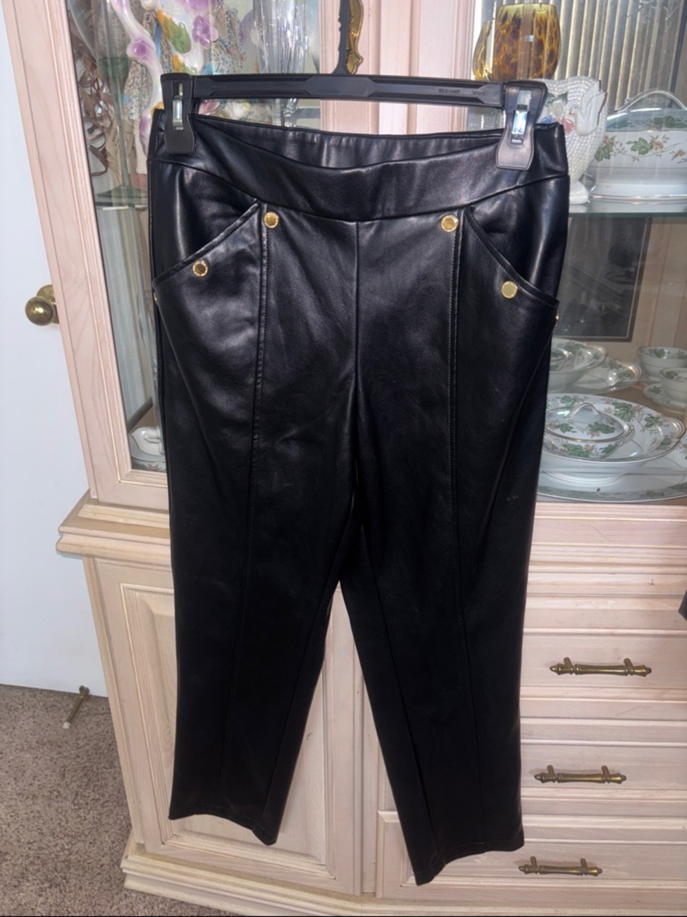Marc New York Black Faux Leather pants with Gold Accents